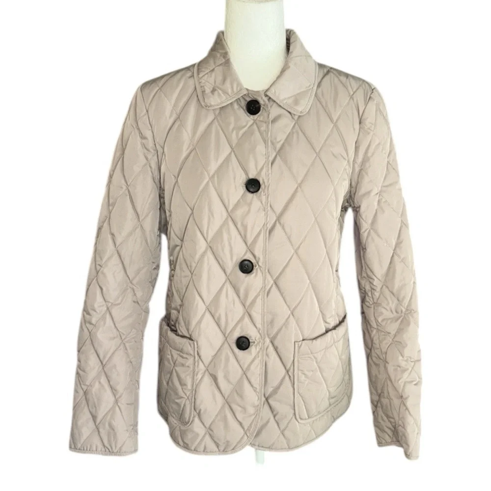 Lafayette 148 New York Beige Khaki Quilted Jacket Coat - M
